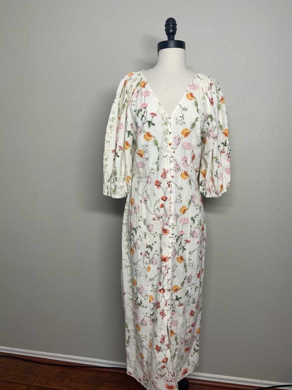 H & M Floral Cotton Button-Front Maxi Dress